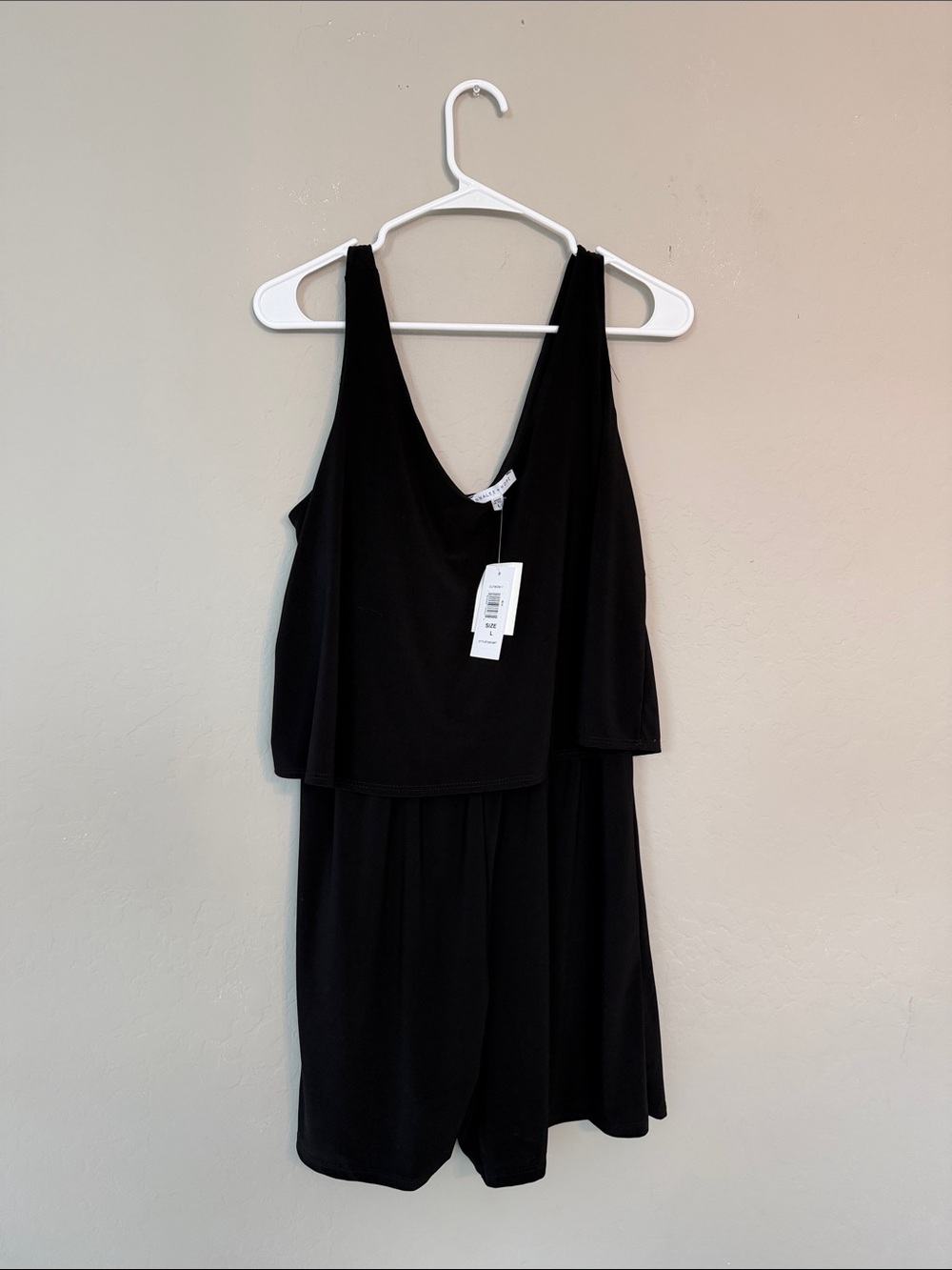 Annalee + Hope Black Sleeveless Romper with Draped Overlay